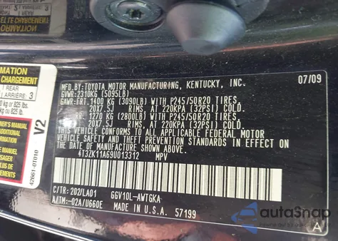 2009 Toyota Venza Base V6 z USA, uszkodzony, nr VIN 4T3ZK11A69U013312